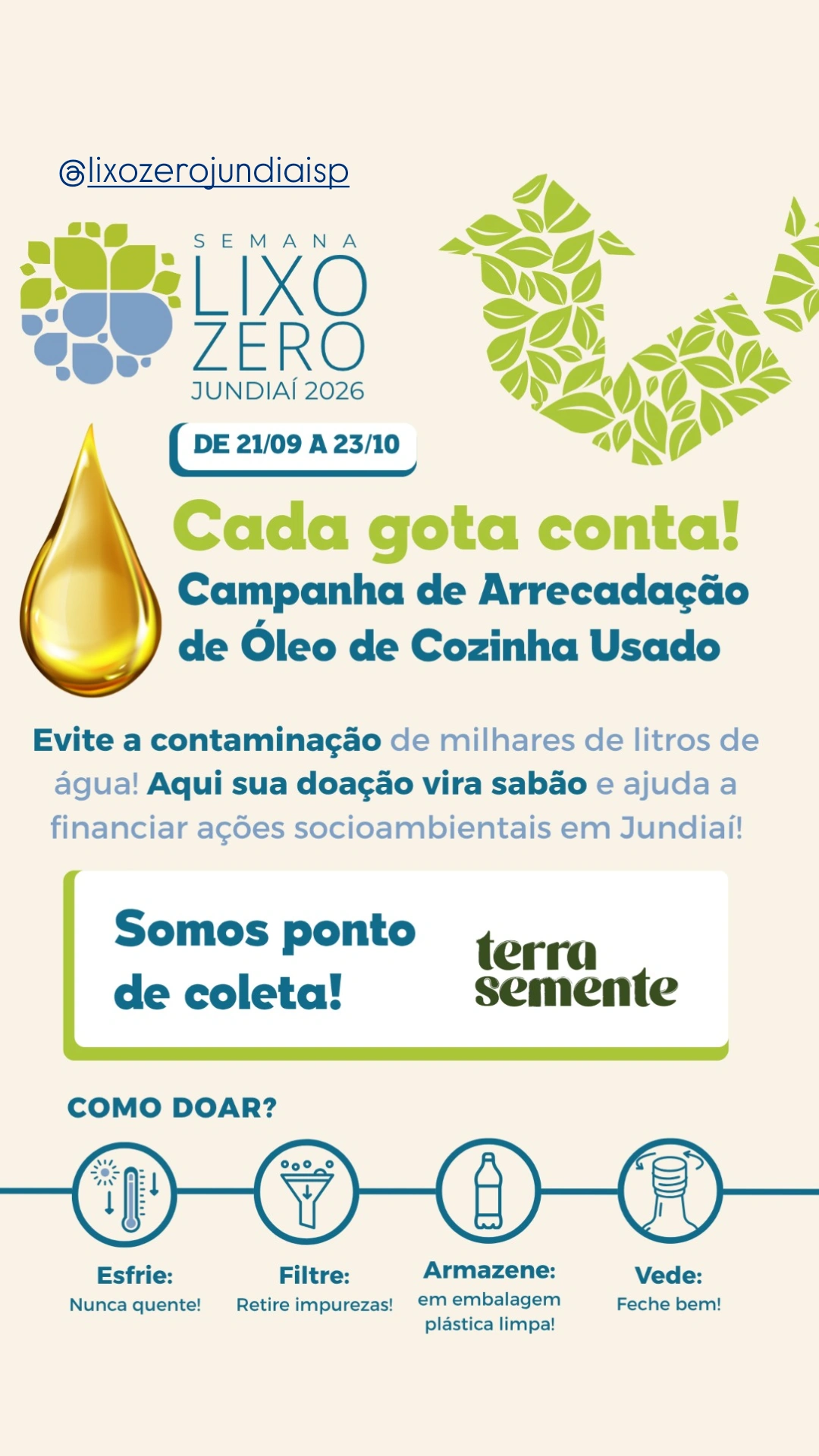 Terra Semente é ponto de coleta de óleo de cozinha usado